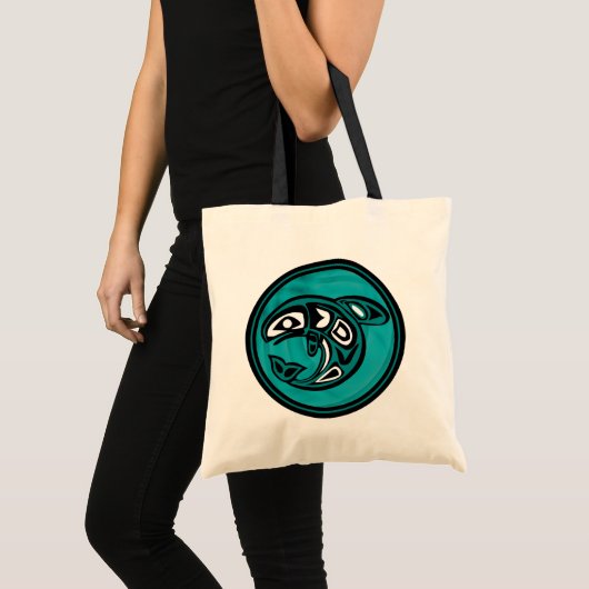 Native American Orca Whale, turkooise Tote Bag (Voorkant (product))