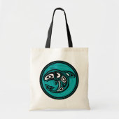 Native American Orca Whale, turkooise Tote Bag (Voorkant)