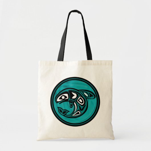 Native American Orca Whale, turkooise Tote Bag (Voorkant)