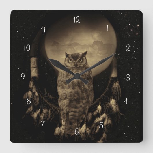 Native American Owl and Dream Catcher Vierkante Klok (Voorkant)