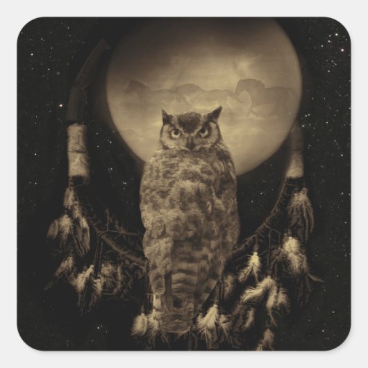 Native American Owl and Dream Catcher Vierkante Sticker (Voorkant)