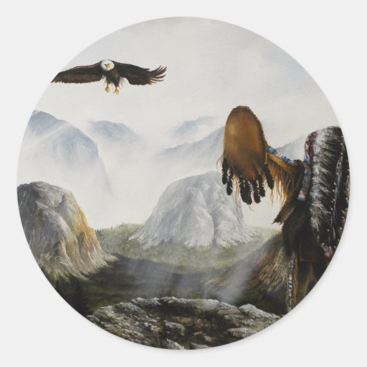 Native American Painting~ Welcome Friend Ronde Sticker (Voorkant)