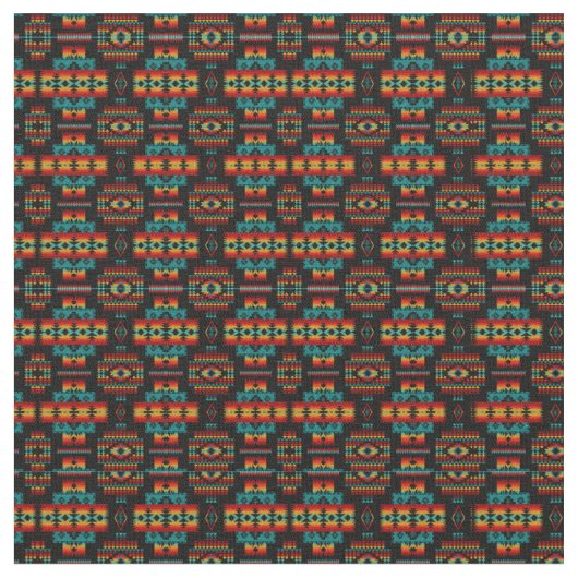 Native American Pattern (Helderrood, geel en blauw Stof (Close Up)
