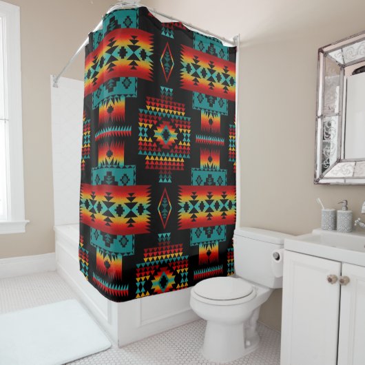 Native American Pattern Tribal Douchegordijn (In situ)