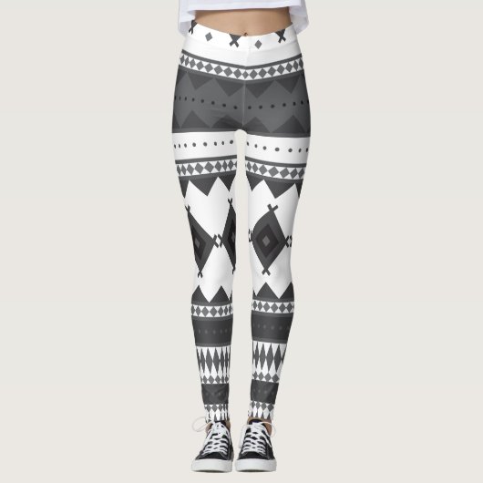 Native American Pattern: Zwart en grijs Leggings (Voorkant)