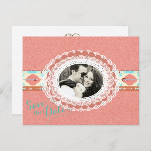 Native American Photo Save the Date Aankondigingskaart (Voorkant / Achterkant)