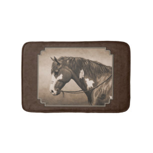 Native American Pinto War Horse in Sepia Badmat