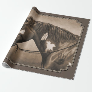 Native American Pinto War Horse in Sepia Cadeaupapier