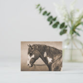 Native American Pinto War Horse in Sepia Visitekaartje (Staand voorkant)