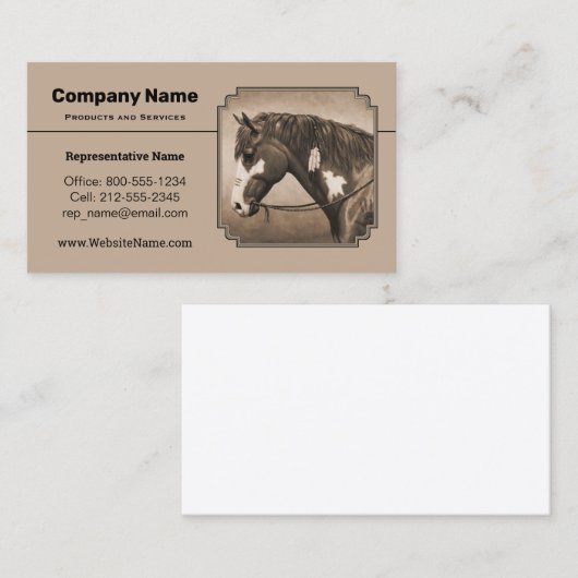 Native American Pinto War Horse in Sepia Visitekaartje (Voorkant / Achterkant)