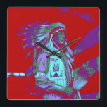 Native American Pop Art Vierkante Klok<br><div class="desc">Een pop kunstwerk van een Indiër</div>