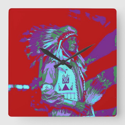 Native American Pop Art Vierkante Klok (Voorkant)