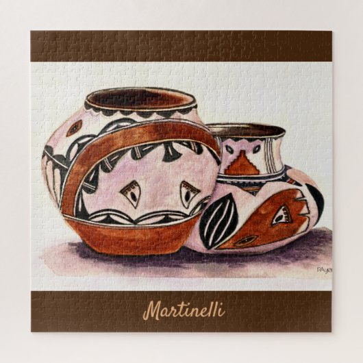 Native American Pottery Art met naam en Waterverf- Legpuzzel (Verticaal)