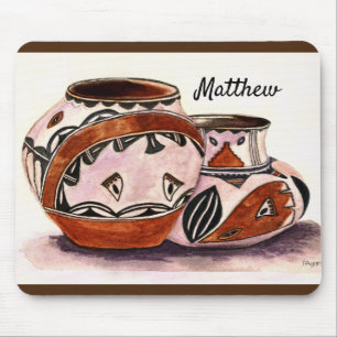Native American Pottery Art met naam en Waterverf- Muismat