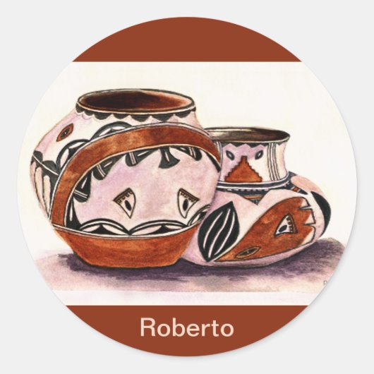 Native American Pottery Art van de Waterverf Ronde Sticker (Voorkant)
