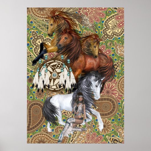 Native American Princess en Wild Stallions Poster (Voorkant)