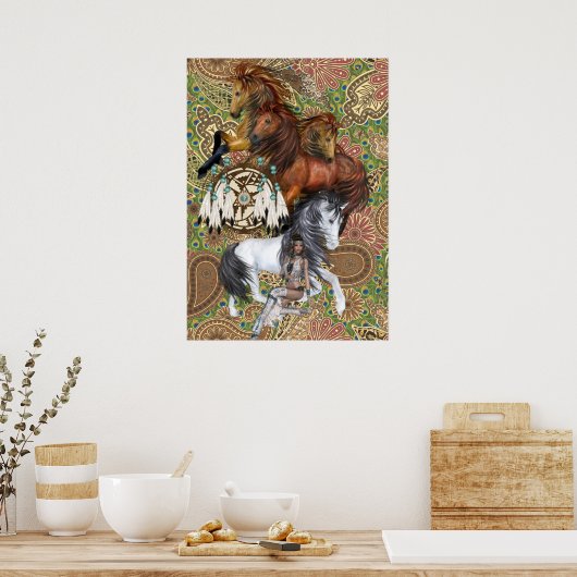 Native American Princess en Wild Stallions Poster (Keuken)