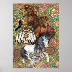 Native American Princess en Wild Stallions Poster