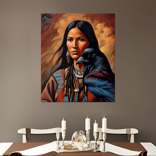 Native American Raven Spirit Dier Vrouw Portret Poster