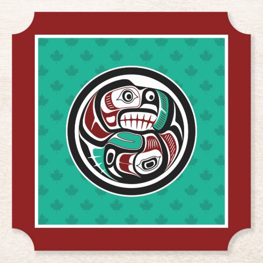 Native American Red Black Art Otter Salmon Kartonnen Onderzetters (Voorkant)