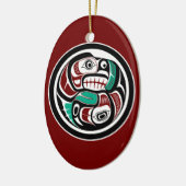 Native American Red Black Art Otter Salmon Keramisch Ornament (Links)