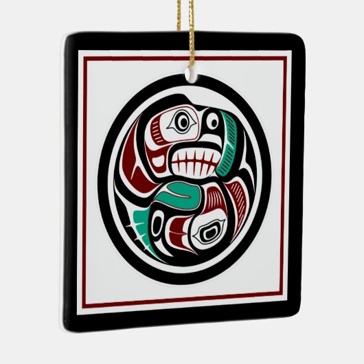 Native American Red Black Art Otter Salmon Keramisch Ornament (Rechts)