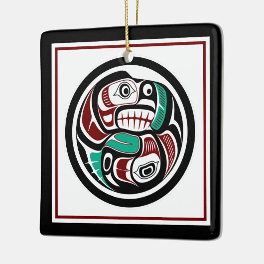 Native American Red Black Art Otter Salmon Keramisch Ornament (Links)