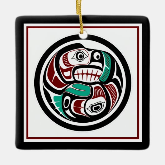 Native American Red Black Art Otter Salmon Keramisch Ornament (Voorkant)