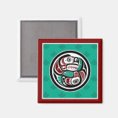 Native American Red Black Art Otter Salmon Magneet (Voorkant / Achterkant)