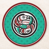 Native American Red Black Art Otter Salmon Ronde Kartonnen Onderzetter (Voorkant)