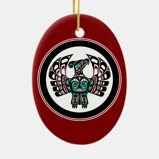 Native American Red Black Art Thunderbird Keramisch Ornament (Achterkant)