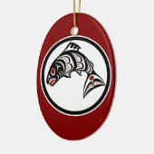 Native American Red Black Art Vector Salmon Keramisch Ornament (Links)