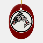 Native American Red Black Art Vector Salmon Keramisch Ornament (Voorkant)