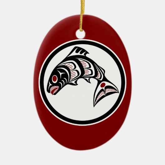 Native American Red Black Art Vector Salmon Keramisch Ornament (Voorkant)
