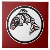 Native American Red Black Art Vector Salmon Tegeltje (Voorkant)