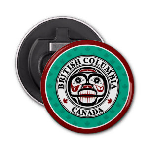 Native American Red Black Art Wide Skull Button Flesopener