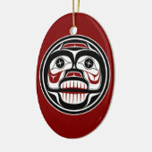 Native American Red Black Art Wide Skull Keramisch Ornament (Links)