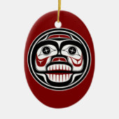 Native American Red Black Art Wide Skull Keramisch Ornament (Voorkant)