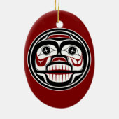 Native American Red Black Art Wide Skull Keramisch Ornament (Achterkant)