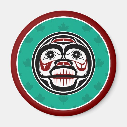 Native American Red Black Art Wide Skull Magneet (Voorkant)