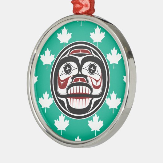 Native American Red Black Art Wide Skull Metalen Ornament (Links)