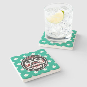 Native American Red Black Art Wide Skull Stenen Onderzetter