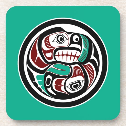 Native American Red Black Graphic Otter Salmon Bier Onderzetter (Voorkant)