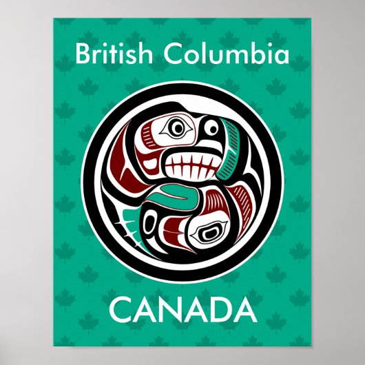 Native American Red Black Graphic Otter Salmon Poster (Voorkant)