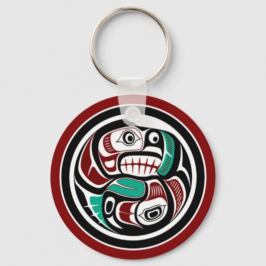 Native American Red Black Graphic Otter Salmon Sleutelhanger (Voorkant)