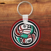 Native American Red Black Graphic Otter Salmon Sleutelhanger (Voorkant)