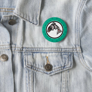 Native American Red Black Graphic Vector Salmon Bu Ronde Button 5,7 Cm