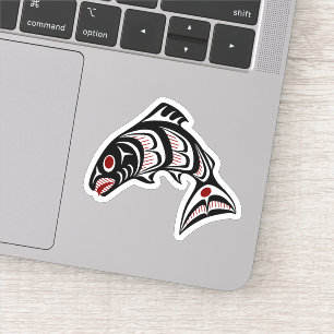Native American Red Black Graphic Vector Salmon Sticker