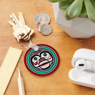 Native American Red Black Graphic Weeping skull Sleutelhanger
