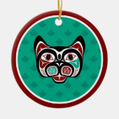 Native American Red Black Green Haida Art Kat Keramisch Ornament (Voorkant)